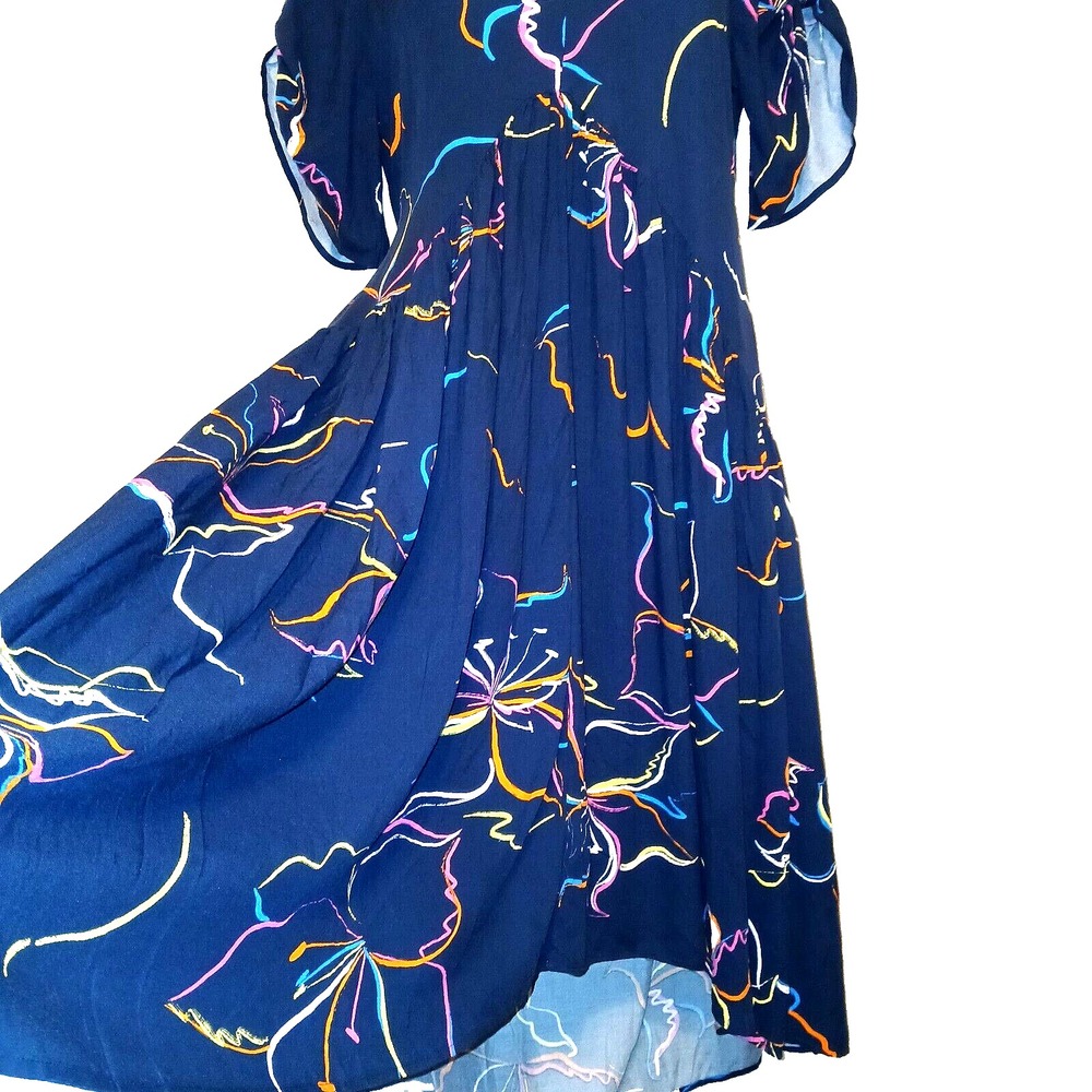 Avenue Val Print Women Maxi Dress 20 Blue Lily Flower Bohemian High Low Flowy - Picture 5 of 10